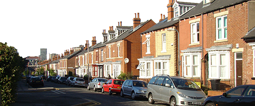 Sheffield residential street with Victorian terraced houses